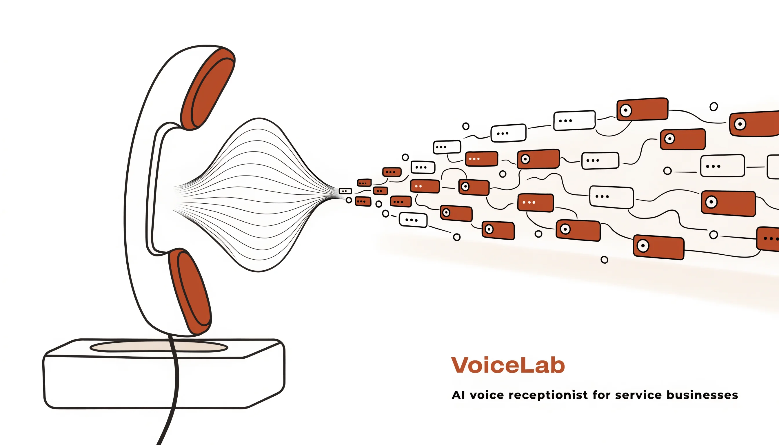 Phone receiver with a voice waveform morphing into structured CRM data: contacts, calendar slots, leads.